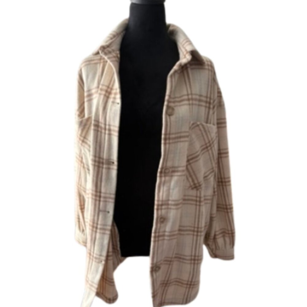 Cotton On Cream Plaid Shacket - Size XS/2 Oversized Fit $49